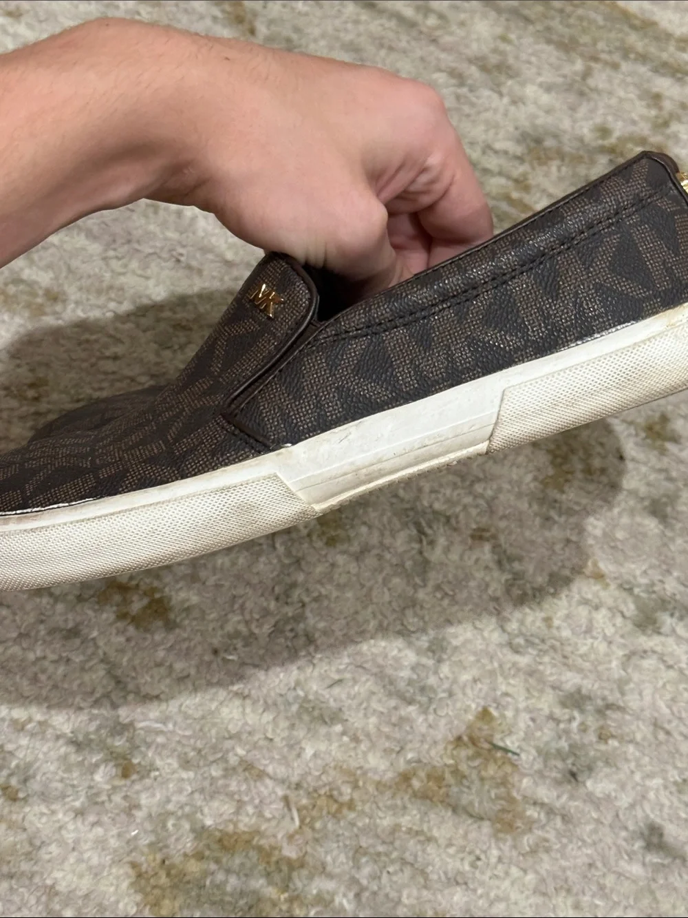 Michael Kors Women’s Brown Logo Slip-On Sneakers with White Sole